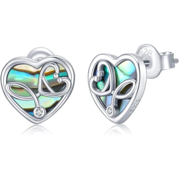 Women's 925 Sterling Silver Heart Stethoscope Stud Earrings - Picture 1 of 6